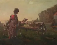 Henry Bacon, The Pet Lamb, Oil on panel