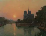 Victor Brugairolles, Notre Dame at Dusk, Oil on panel