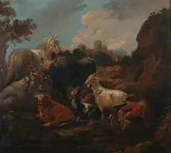 Pastoral Landscape with Shepherd and Animals by Philipp Peter Roos, Oil on canvas, sold Jun 2011
