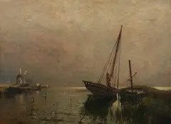 Arthur Quartley, Moored Sailboats, Oil on canvas