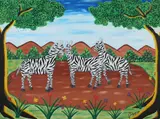 J. Polycarpe, Zebras, Oil on board