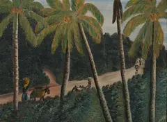 Haitian School, Market Day, Oil on board