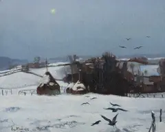 Jean Baptiste Michiels, Banneux in Winter, Oil on canvas