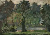 Continental School, Trees at Water'S Edge, Oil on canvas