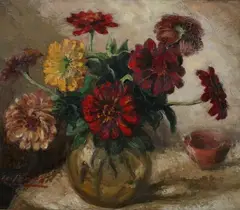 Willy Scaton, Zinnias, Oil on canvas