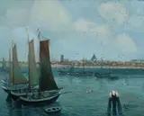 Harbor Scene by Continental School, Oil on canvas, sold Sep 2011