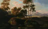 Landscape with Reflecting Pool and Mountain View by Continental School, LANDSCAPE WITH REFLECTING POOL AND MOUNTAIN VIEW, oil on canvas, sold Sep 2011