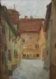Street Scene by Continental School, Oil on board, sold Sep 2011