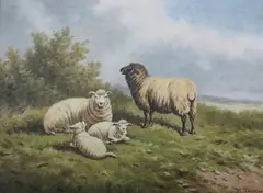 William Lakin Turner, Sheep and Lambs Reposing, Oil on board