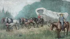 Harold G. Roberts, Wagon Train, Oil on canvas