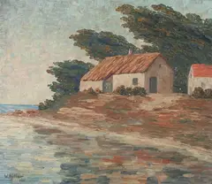 William Hiller, Cottage on the Water, Oil on canvas