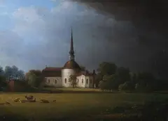 E. Tahlerantz, Abbey Church in Pastoral Landscape, Oil on canvas