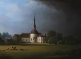 E. Tahlerantz, Abbey Church in Pastoral Landscape, Oil on canvas