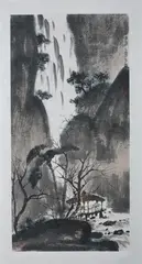 Untitled by Fu Baoshi, Landscape, ink and color on paper scroll, signed and sealed - sight: 39 1/8 in. x 19 1/2 in, sold Sep 2011