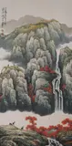 Guang Shanyue, Untitled, Landscape, ink and color on paper scroll, signed and sealed - sight: 53 in. x 26 1/2 in