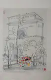 Wu Guanzhong, Untitled, Paris, ink and color on paper scroll, signed and sealed - sight: 25 1/8 in. x 17 1/2 in