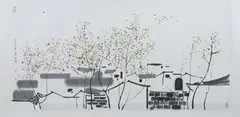 Wu Guanzhong, Untitled, Houses, ink and color on paper, signed and sealed, dated 1987