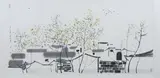 Wu Guanzhong, Untitled, Houses, ink and color on paper, signed and sealed, dated 1987