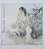 He Jiaying, Untitled, Lady By the Rockery, ink and color on paper scroll, signed and sealed