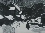 Kyoshi Saito, Winter in Aizu, woodcut, Winter in Aizu, woodcut, stamped