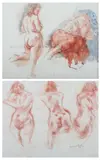 Moses Soyer, STUDY OF FEMALE NUDE and MODELS IN STUDIO: TWO WORKS, each signed lower right, Pastel and gouache