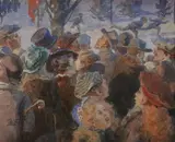 Thorvald Niss, The Skaters' Race, Watercolor