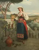 John Whetton Ehninger, On the Balcony, Oil on canvas