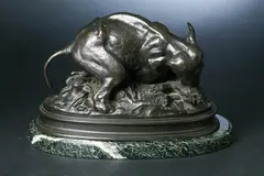 Antoine-Louis Barye, L'Éléphant Et le Tigre, On a green marble base