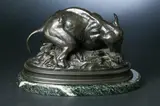 L'Éléphant Et le Tigre by Antoine-Louis Barye, On a green marble base, sold Sep 2011