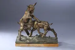 Charles Paillet, Deux Chevreaux Jouant, On a marble base