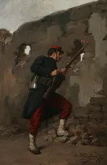 Paul Grolleron, Infantry Soldier Behind Rampart, Oil on canvas
