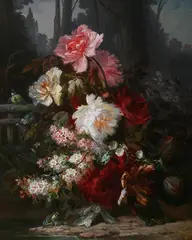 Camille Ward, Landscape with Flowers and Birds, Oil on canvas