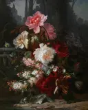 Camille Ward, Landscape with Flowers and Birds, Oil on canvas