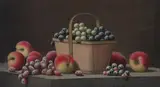 Barton S. Hays, Grapes and Peaches with Basket, Oil on canvas