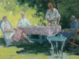Walter Farndon, Backyard Refreshments, Oil on board