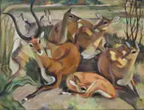 Walter Addison, HERD OF GAZELLES BY RIVER, estate stamp on verso, Oil on canvas