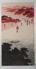 Untitled by Fu Baoshi, RIVERSCAPE, ink and color on paper scroll, signed and sealed, sold Nov 2011