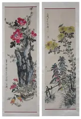Wang Hsueh-tao, Untitled, FLOWERS, ink and color on paper scroll, signed and sealed