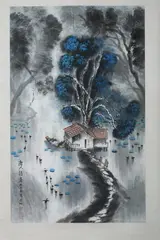 Untitled by Ya Ming, RIVERSCAPE, ink and color on paper scroll, signed and sealed, sold Nov 2011