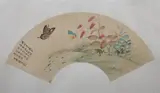 Zhang Xiong, Untitled, BUTTERFLY AND FLOWERS, ink and color on paper fan, signed and sealed