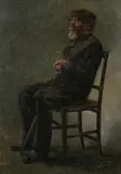 Continental School, Seated Man with Cane, SEATED MAN WITH CANE, oil on board
