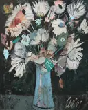 Charles Levier, Floral Still Life with Blue Vase