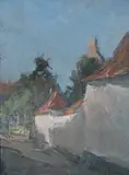 Jean de Hain, Sun-Drenched Street Corner, Oil on panel