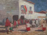 Julien Ficher, Bolivian Village, Oil on board