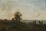 Continental School, Hilltop Landscape with Cows, HILLTOP LANDSCAPE WITH COWS, oil on canvas