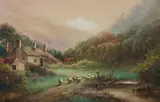 Milton Drinkwater, Sheep on Path, Watercolor