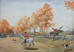 Jean Bowman, Fox Hunters, Watercolor