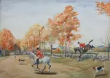 Jean Bowman, Fox Hunters, Watercolor