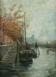P. Maingie, Boats on Canal, Oil on canvas
