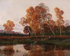 Paul Émile Berton, Stand of Trees at River'S Edge, Oil on canvas